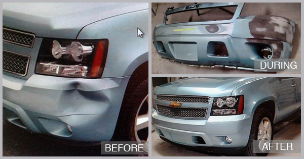 Chevy Suburban Before and After at Preston Auto Body in Preston MD
