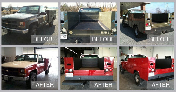 Chevy Utility Truck Before and After at Preston Auto Body in Preston MD